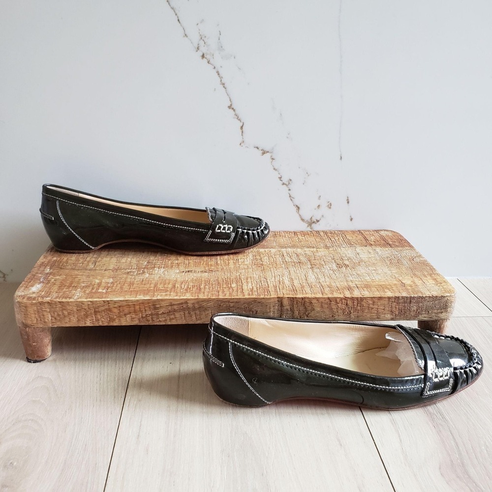 Christian Louboutin Loafers Womens 7 Black Patent Leather Square Toe Flats